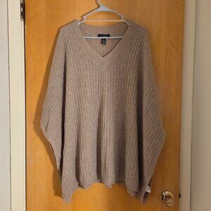 Halogen One Size OS 100% Cashmere Poncho Sweater Tan Ribbed V-Neck Boho Cozy